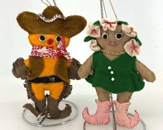 Vintage Hand Made Felt Cowboy and Cowgirl Ornaments