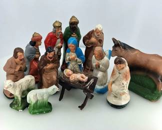 Vintage 13Piece HandPainted Nativity Set  ItalyGermany Style