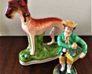 Antique StaffordshireRight Facing Greyhound & Royal Doultonn Organ Grinder