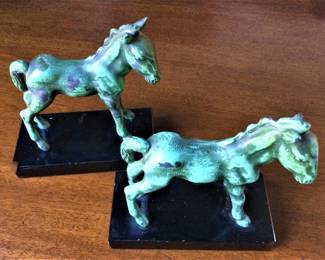 Vintage Verdigris Bronzze Horse Bookends