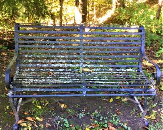 MCM Wrought Iron Strap Steel Slatted Garden Bench