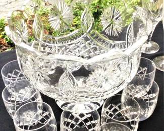 Vintage Waterford Punchbowl and Glasses