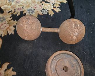 Lot of early YORK Barbell and weights