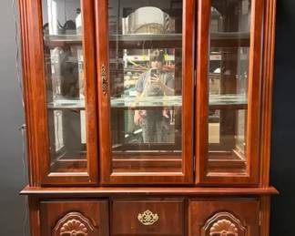 traditional Bernhardt Hibriten twopiece wooden china cabinet and hutch