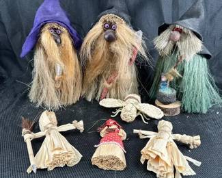 Woodland Witch, 2 Arensbak Trolls, Whicker Bee Cornhusk Doll