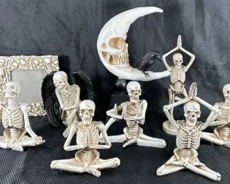Yoga Skeletons, Picture Frame, Crow Sitting On Moon Skeleton