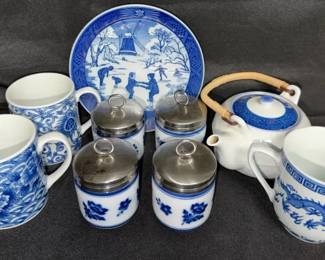Collection of blue and white porcelain tableware