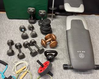 Golds Gym Weightlifting Bench, Weights, Tumbling Mat And More
