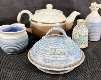 Blue, Brown Pottery Pieces