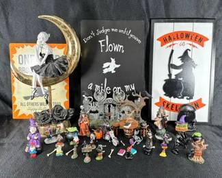Halloween Village, Skeleton On The Moon And Signs