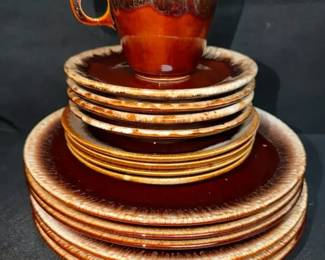 vintage Hull Pottery with brown drip glaze Plates