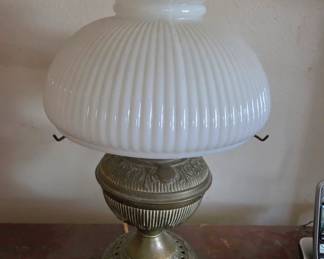 Hurricane lamps, medium size, pair