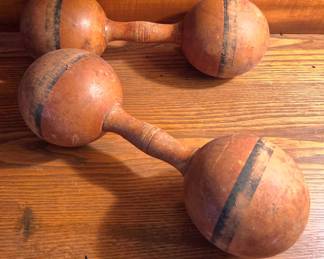 antique handmade dumb bells, wood