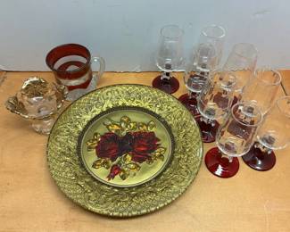 Goofus Glass Plate, Cordial Glasses More