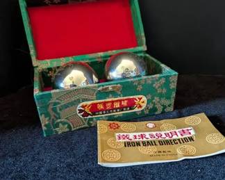Vintage Baoding Iron Balls with Case Instruction Book