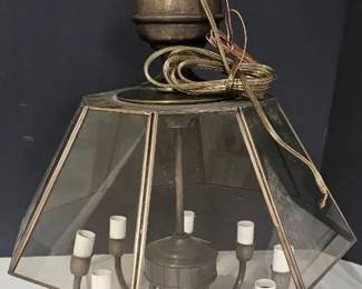 Vintage Brass Beveled Glass Chandelier