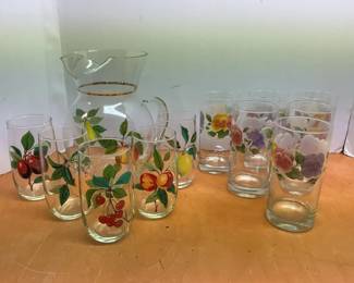 Hand Painted Glass Pitcher Glasses Including Crisa