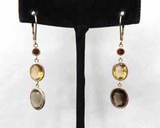 .925 Sterling Silver Multi Colored Crystal Vermeil Dangle Hinged Hook Earrings