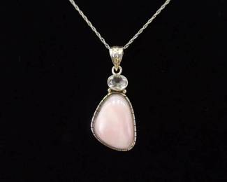 .925 Sterling Silver Faceted Topaz Pink Quartz Pendant Necklace