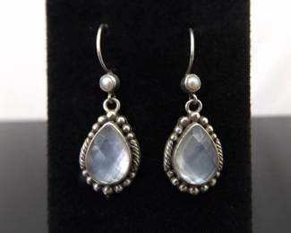 .925 Sterling Silver Lori Bonn Mother of Pearl Dangle Hook Earrings