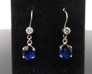 .925 Sterling Silver Topaz and Aquamarine Crystal Dangle Hook Earrings