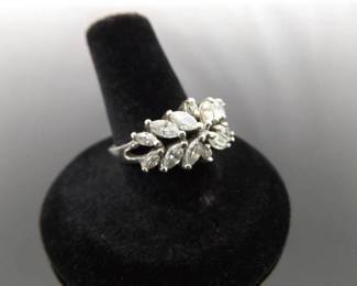 .925 Sterling Silver Crystal Flower Ring Size 8
