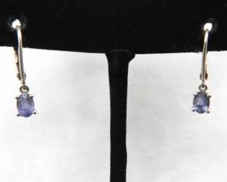 .925 Sterling Silver Tanzanite Dangle Hinged Hook Earrings