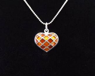 .925 Sterling Silver David Anderson Orange Heart Norway Pendant Necklace