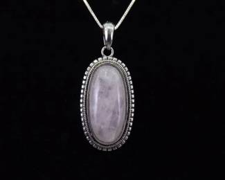 .925 Sterling Silver Crystal Stone Cabochon Pendant Necklace