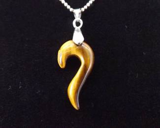 .925 Sterling Silver Tigers Eye Hook Pendant Necklace