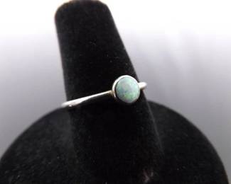 .925 Sterling Silver Opal Cabochon Ring Size 6.5