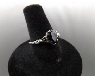 .925 Sterling Silver Onyx Cabochon Ring Size 7