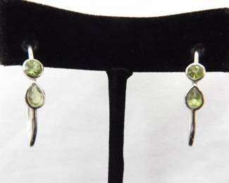 .925 Sterling Silver Peridot Hook Post Earrings