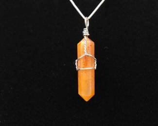 .925 Sterling Silver Carnelian Healing Crystal Pendant Necklace
