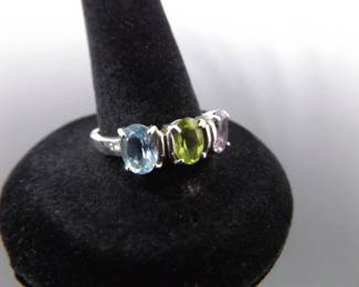 .925 Sterling Silver Topaz, Peridot, and Amethyst Ring Size 9.25