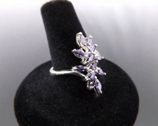 NEW .925 Sterling Silver Amethyst Crystal Flower Ring Size 8.5