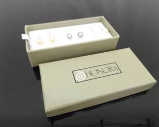 NEW in Original Box 3 pairs of HONORA .925 Sterling Silver Pearl Earrings