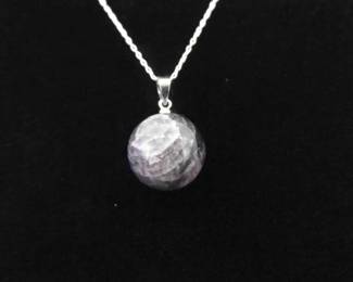 .925 Sterling Silver Amethyst Ball Pendant Necklace