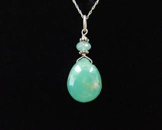 .925 Sterling Silver Faceted Chrysoprase Pendant Necklace