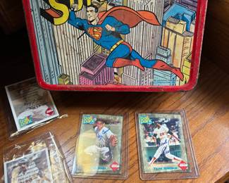 Superman lunchbox, baseball cards Yogi Berra, Robinson, Gerald J Sykes