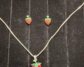Adorable Strawberry Necklace and Earring Set
