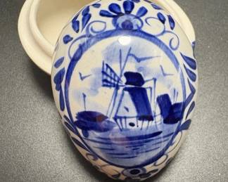 Delft Blue Porcelain Egg Shaped Trinket Dish
