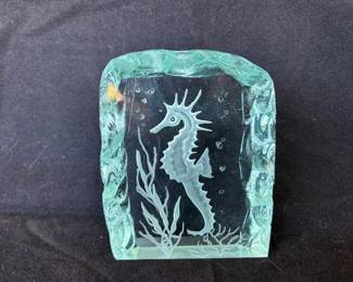 Signed Art Glass Seahorse