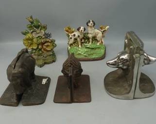 LOT OF VINTAGE ANTIQUE BOOKENDS AND DOORSTOPS, SOME MARKED AS SEEN LUFTON