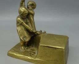 PETER TERESZCZUK GOLDPATINATED BRONZE FIGURAL INKWELL MASTER SCULPTOR OF THE VIENNA SECESSION