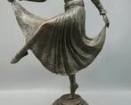 LARGE AFTER JOE DESCOMPS FRENCH ART DECO BRONZE DANCER ON MARBLE BASE