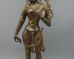 VINTAGE TIBETAN BRONZE STATUE OF PADMAPANI ON LOTUS PEDESTAL, 17 IN