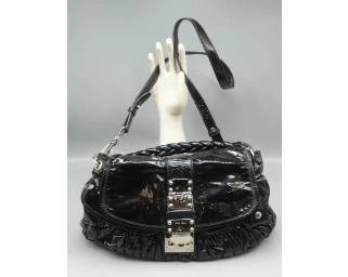 MIU MIU MATELASS COFFER HOBO BAG, BLACK PATENT LEATHER, ITALY, C. EARLY 2000s