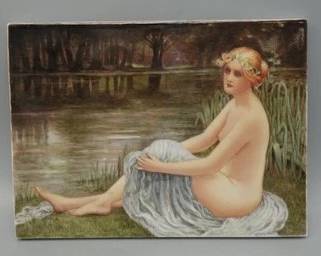 VINTAGE AFTER MARY F. RAPHAEL, PAINTING ON PORCELAIN "WATER NYMPH"