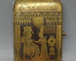 EGYPTIAN REVIVAL ART DECO GILT SILVER CIGARETTE CASE, EARLIER PIECE GIVEN